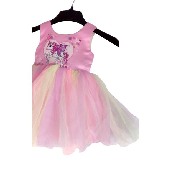 Girls Pink Unicorn Tulle Dress by Poplins Kids Princes Party Pony Wings Heart - Picture 4 of 11